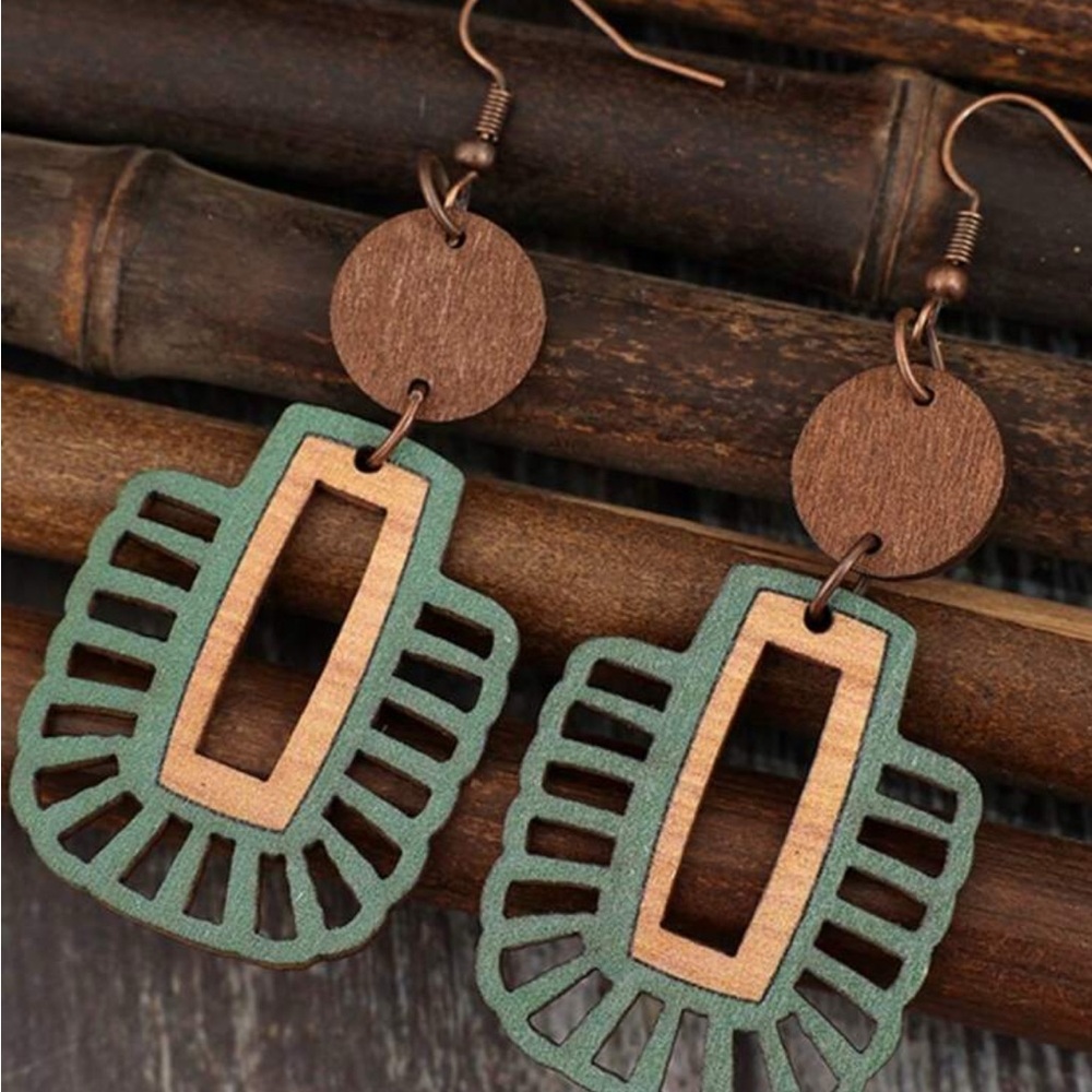 Green and Brown Geometric Earrings